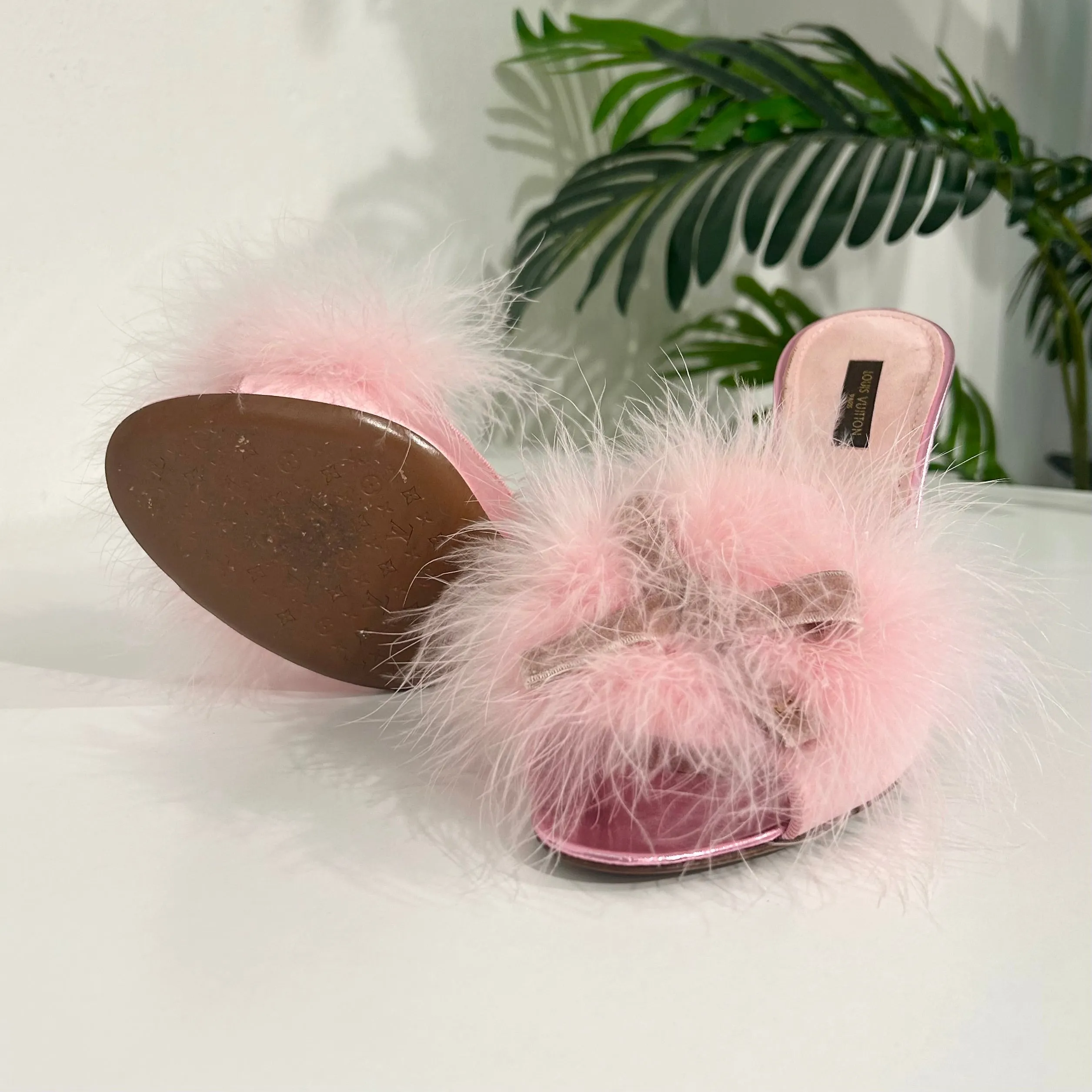 Louis Vuitton Pink Marabou Feather Heels