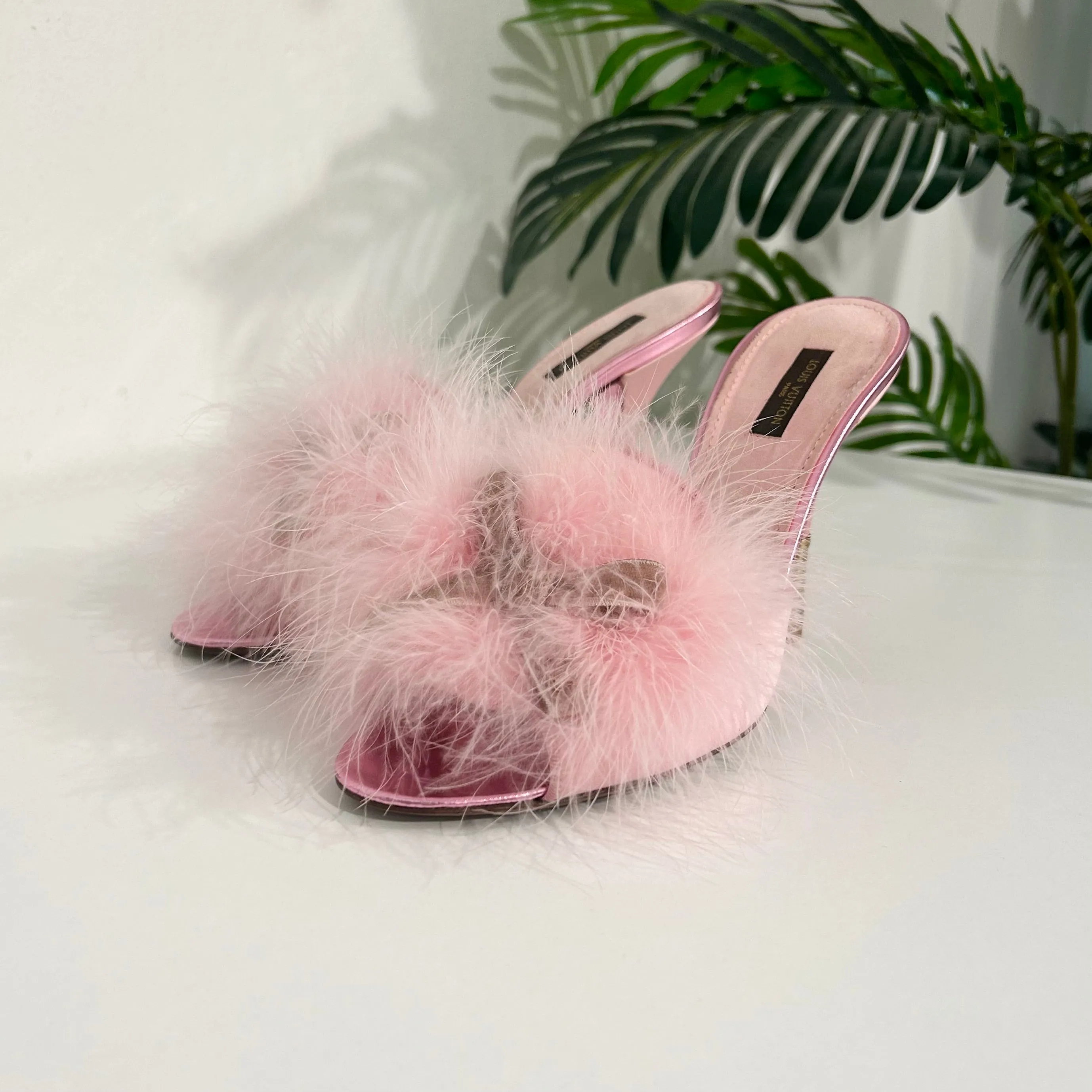 Louis Vuitton Pink Marabou Feather Heels