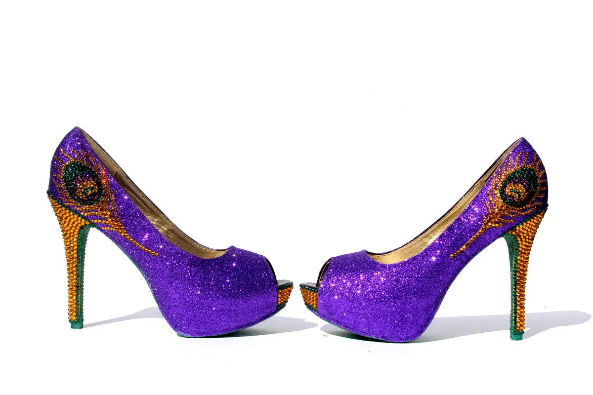 Mardi Gras Swarovski Crystal Peacock Heel