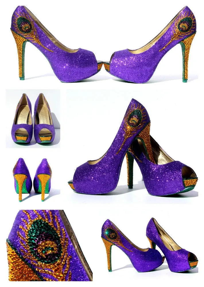Mardi Gras Swarovski Crystal Peacock Heel
