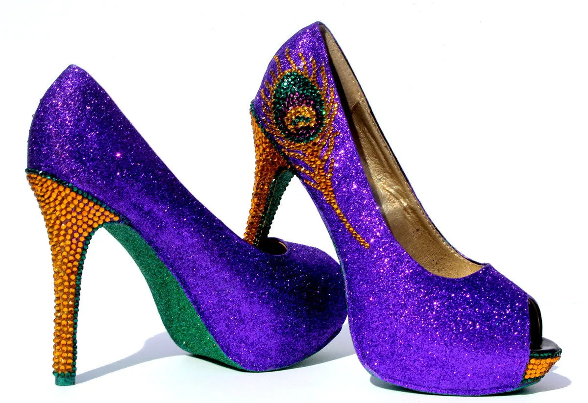 Mardi Gras Swarovski Crystal Peacock Heel