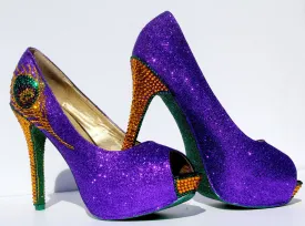 Mardi Gras Swarovski Crystal Peacock Heel