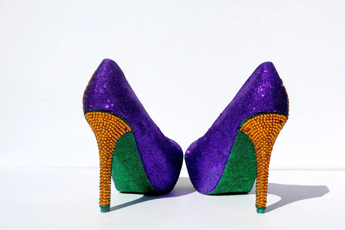 Mardi Gras Swarovski Crystal Peacock Heel