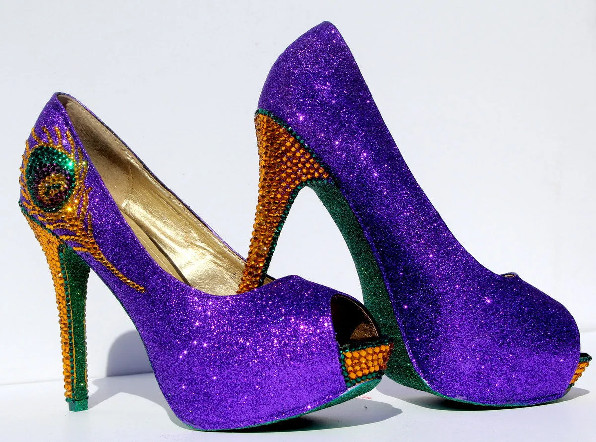 Mardi Gras Swarovski Crystal Peacock Heel