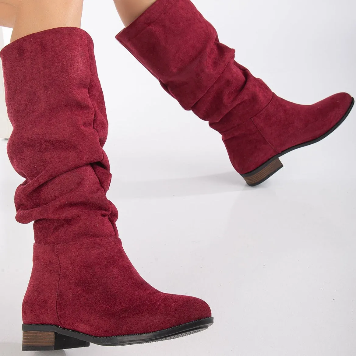 Maribel - Brick Red Suede Slouchy Boots