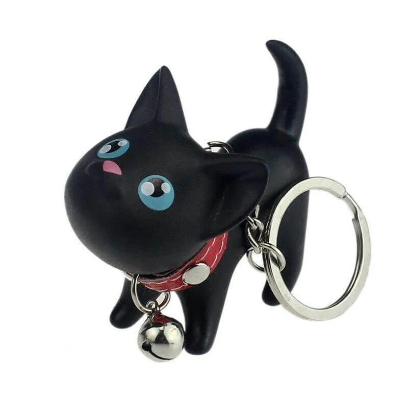 Meow Doll Black Kitten with Bell Keychain