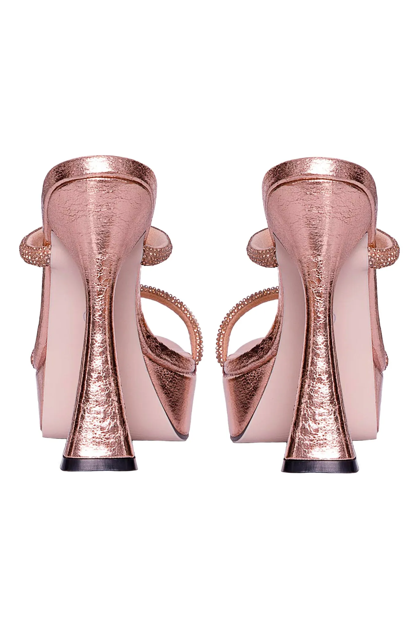 METALLIC PLATFORM HEELS WITH RHINESTONES