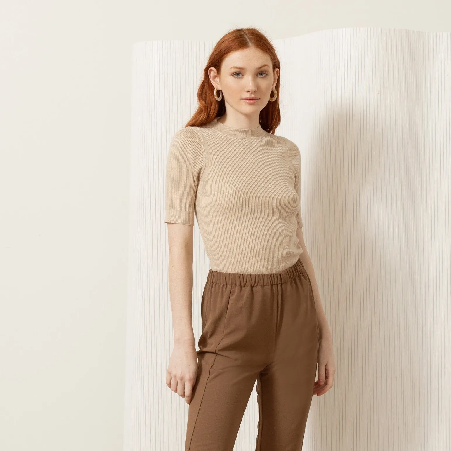 Nadia Mock-Neck Short-Sleeve Sweater