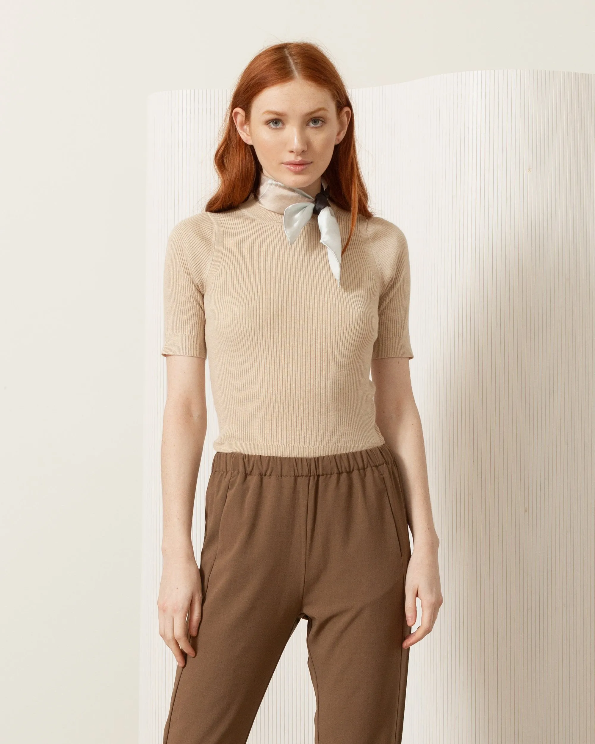Nadia Mock-Neck Short-Sleeve Sweater
