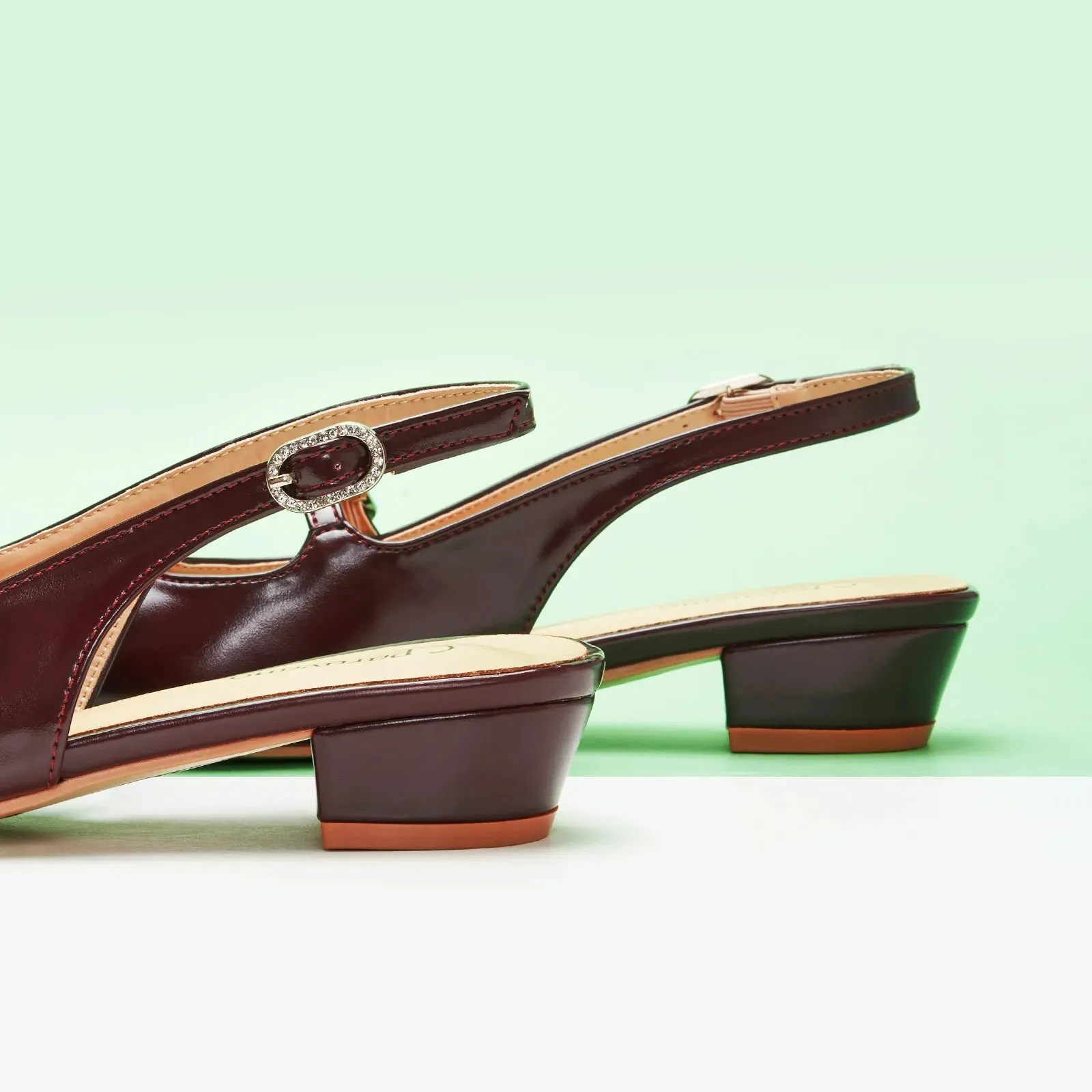 Open Back Block Heel (Alva) Red Brown