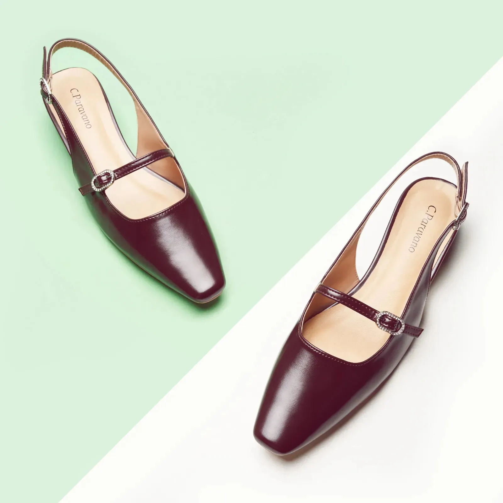 Open Back Block Heel (Alva) Red Brown
