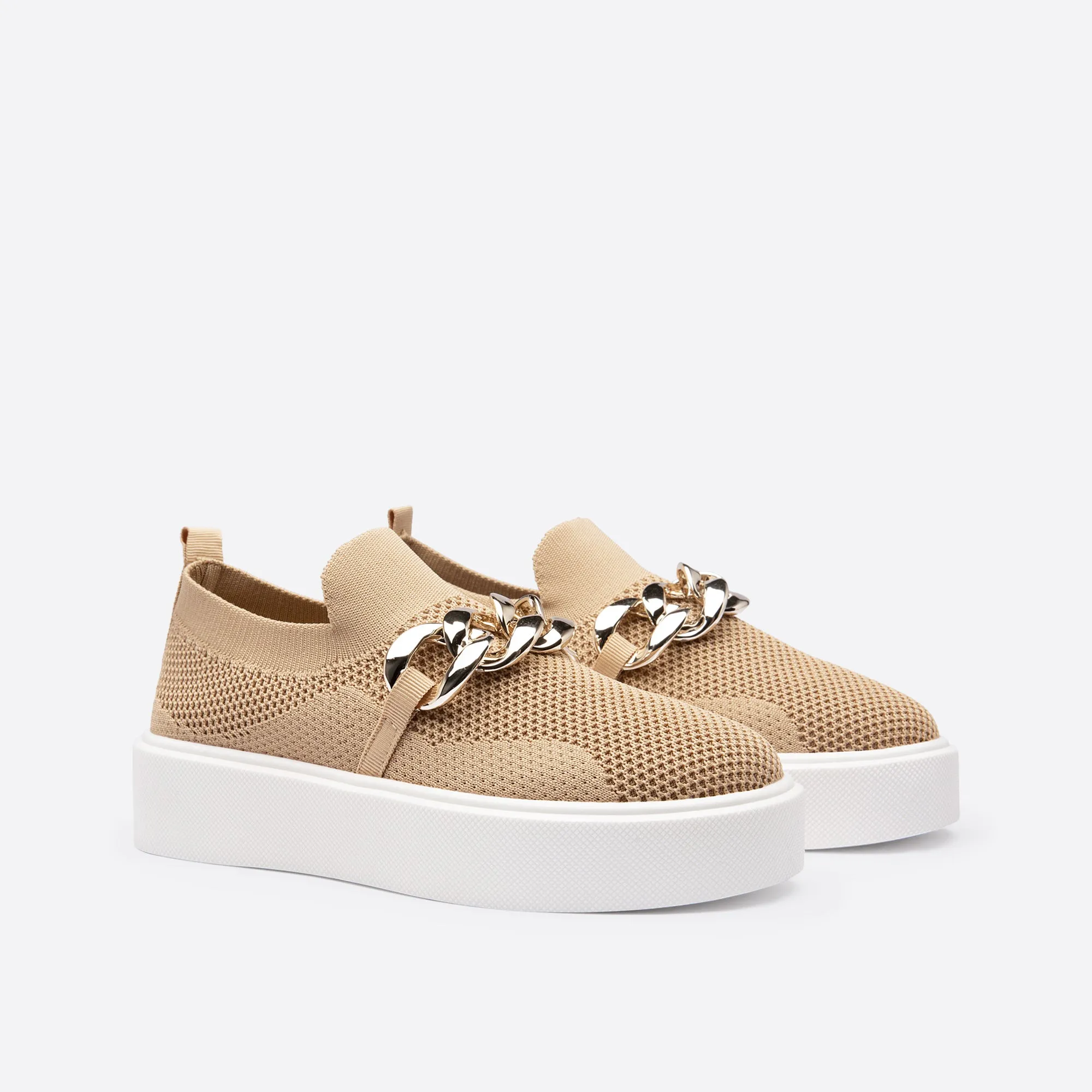 Sohiwoo  NewWomen Chain Decor Platform Wedge Loafers