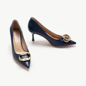 Stacked Metal Buckle Pumps (Olivia) Navy