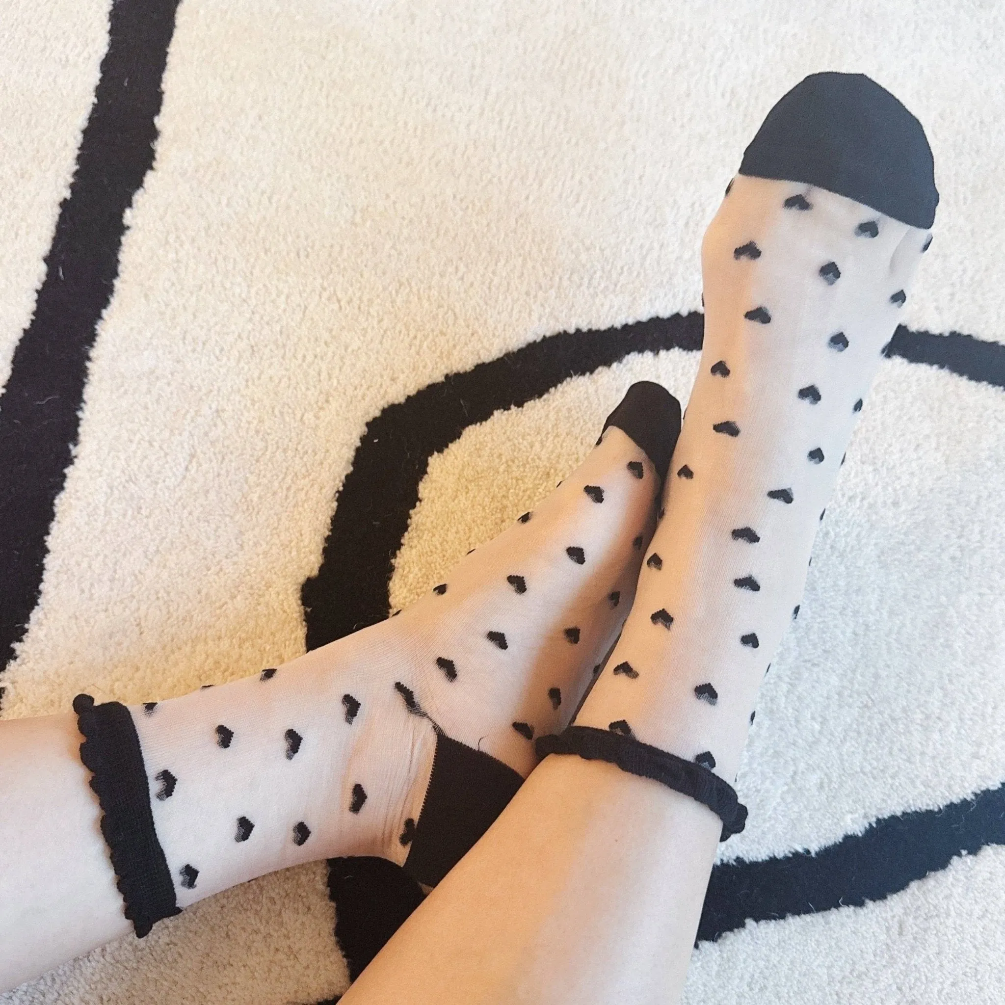 Sweet Hearts Sheer Socks - Set/2: Black/White
