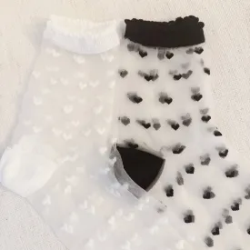 Sweet Hearts Sheer Socks - Set/2: Black/White