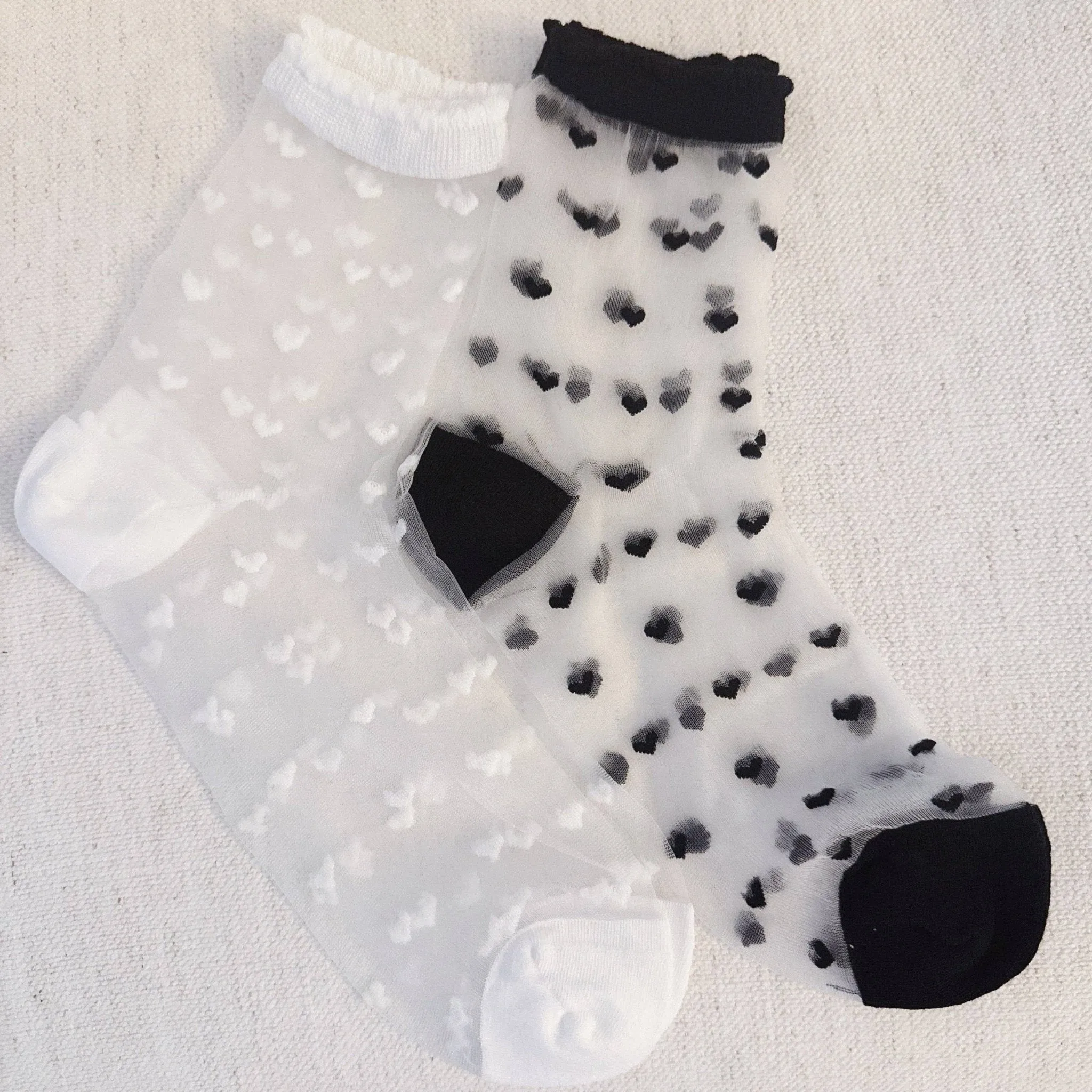 Sweet Hearts Sheer Socks - Set/2: Black/White