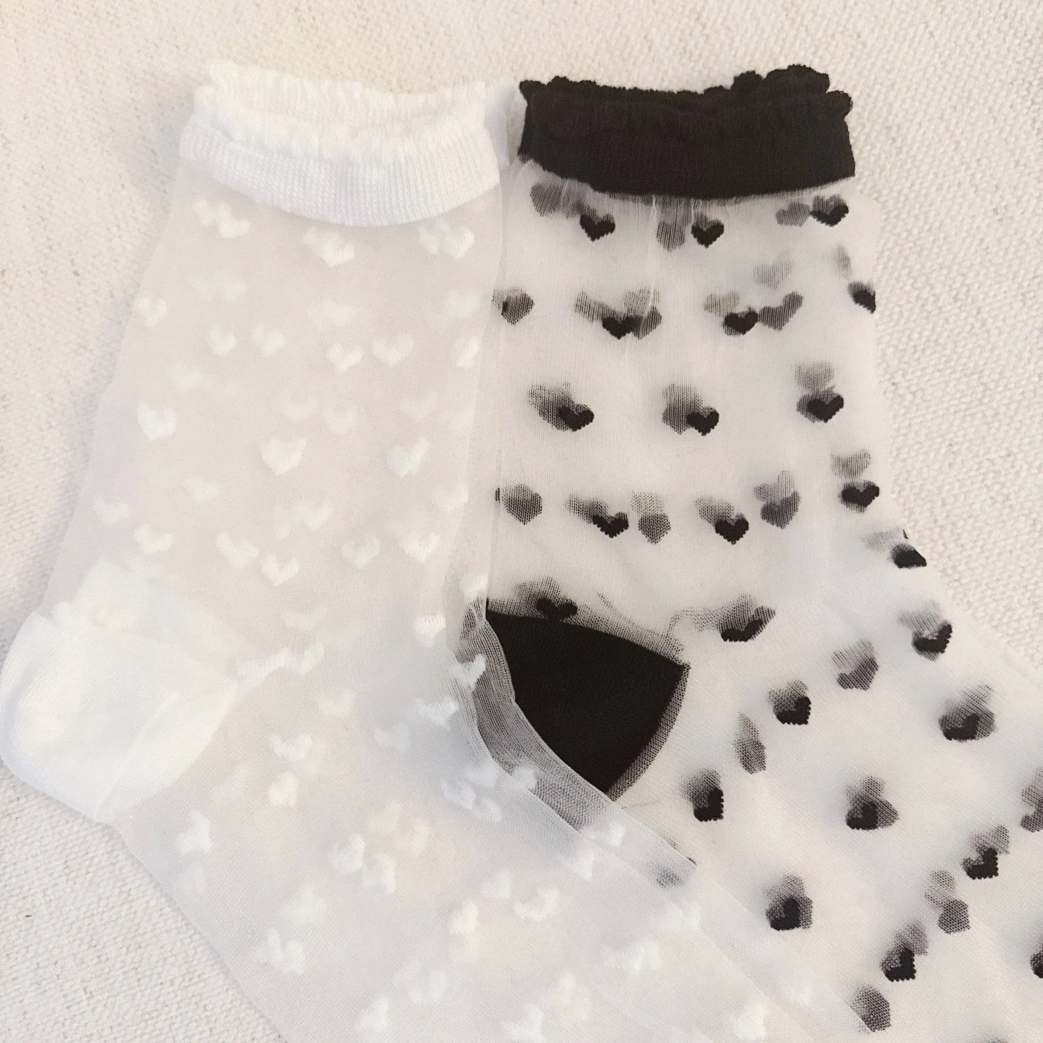 Sweet Hearts Sheer Socks - Set/2: Black/White