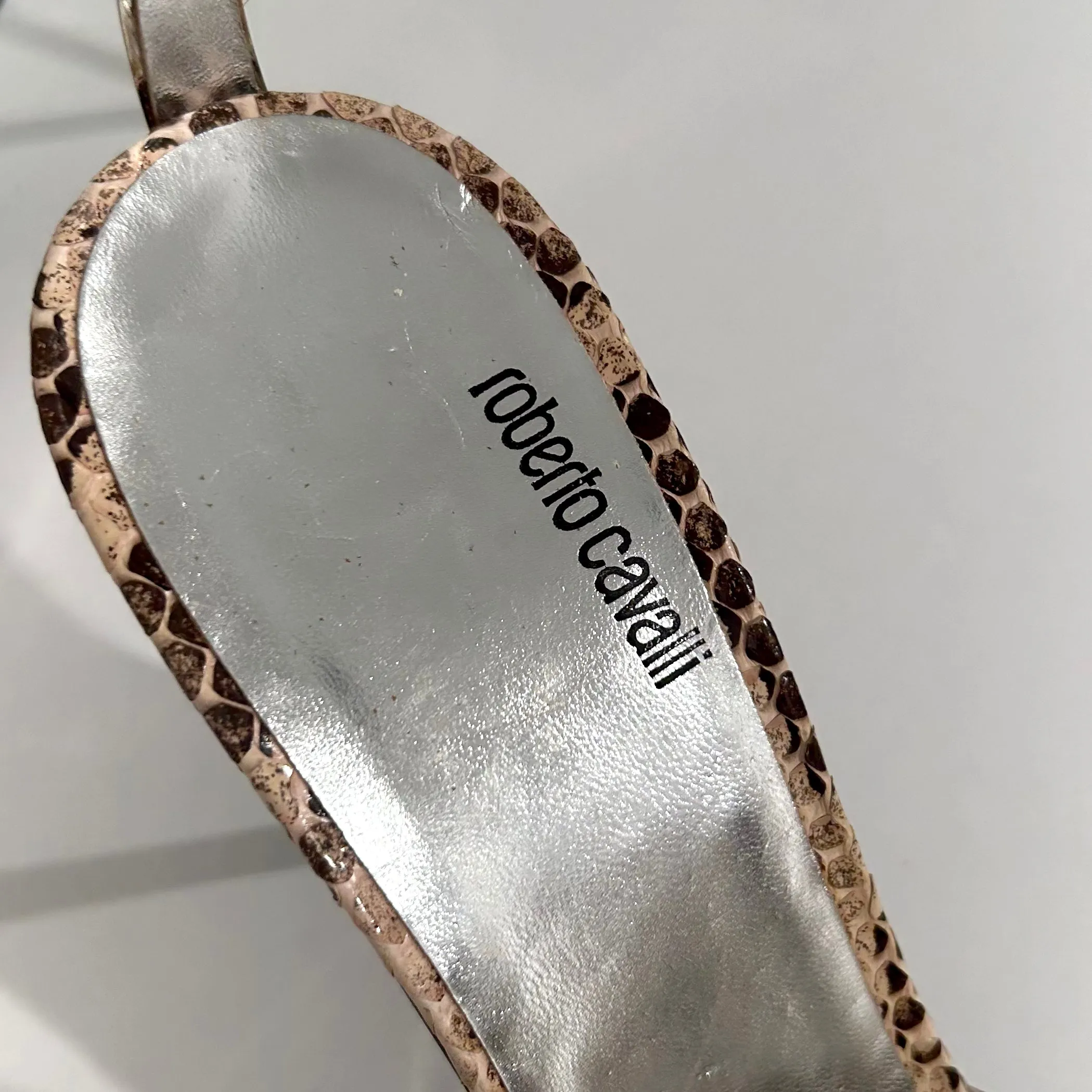 Vintage Roberto Cavalli Silver & Snakeskin Metal Cuff Heels