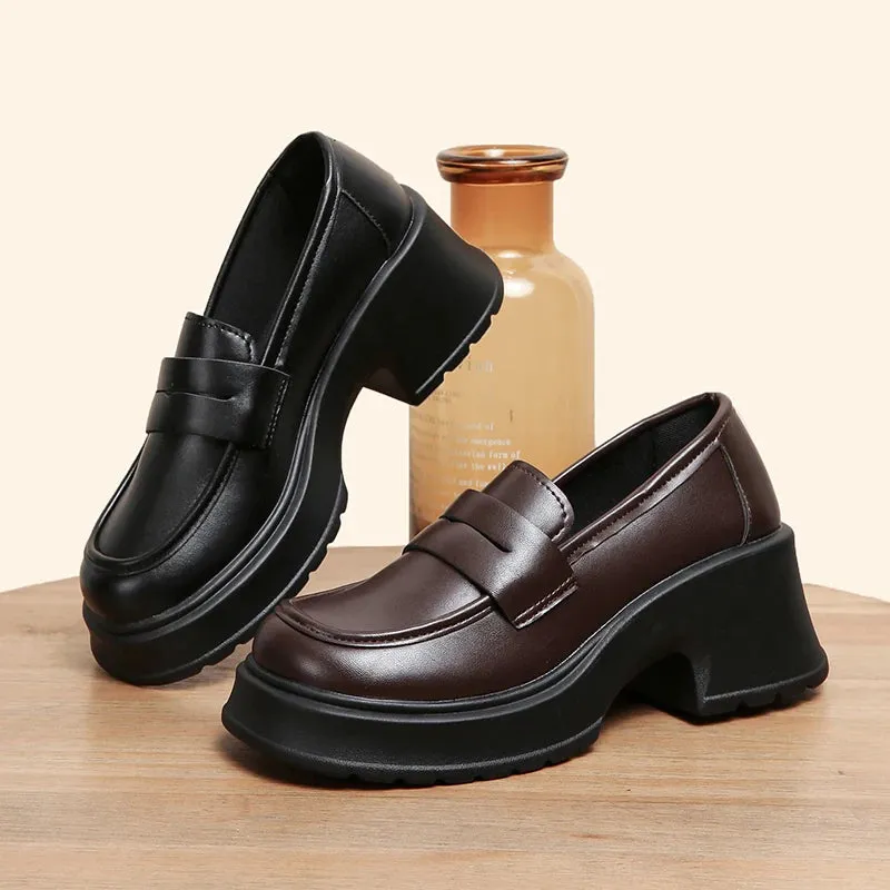 Wjczt Pu Leather Platform Loafers Woman  British Style Thick Heels Oxfords Shoes Women Slip On College Gothic Shoes Mujer
