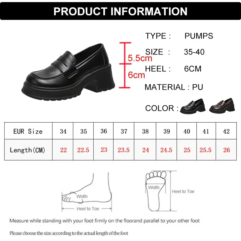 Wjczt Pu Leather Platform Loafers Woman  British Style Thick Heels Oxfords Shoes Women Slip On College Gothic Shoes Mujer