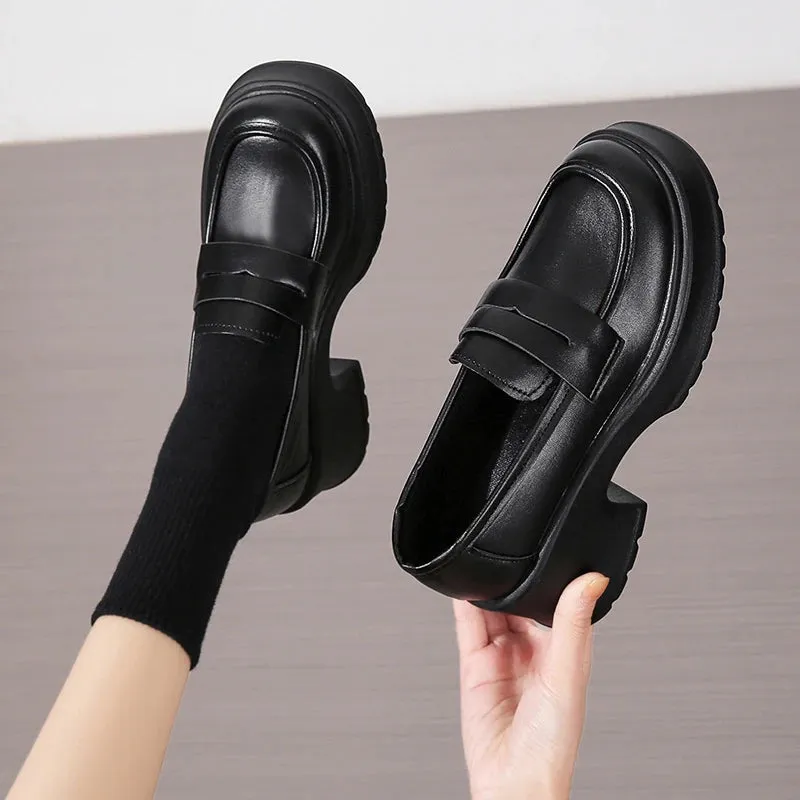 Wjczt Pu Leather Platform Loafers Woman  British Style Thick Heels Oxfords Shoes Women Slip On College Gothic Shoes Mujer