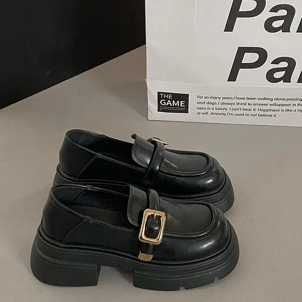 Women Shoes Autumn Round Toe Black Flats Loafers With Fur Casual Female Sneakers Ladies' Footwear Oxfords Clogs Platform Fall Cr